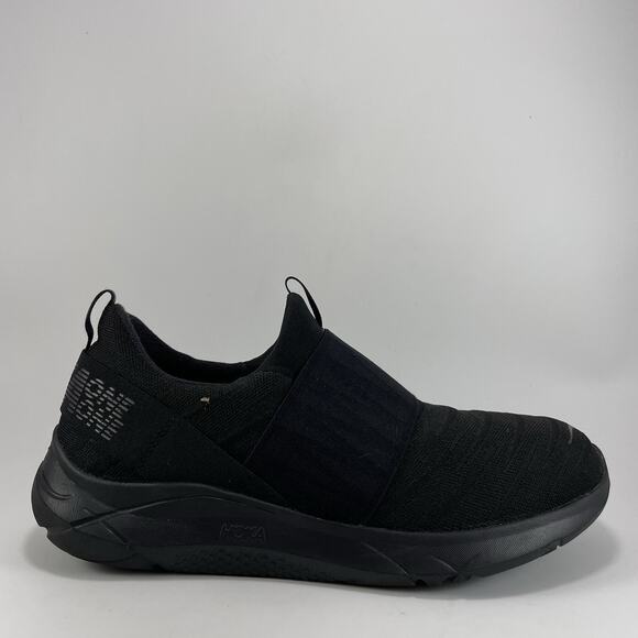 Hoka One One Hupana Slip On Sneakers Mens Size 11.5 Triple Black Athletic Knit - Picture 1 of 9